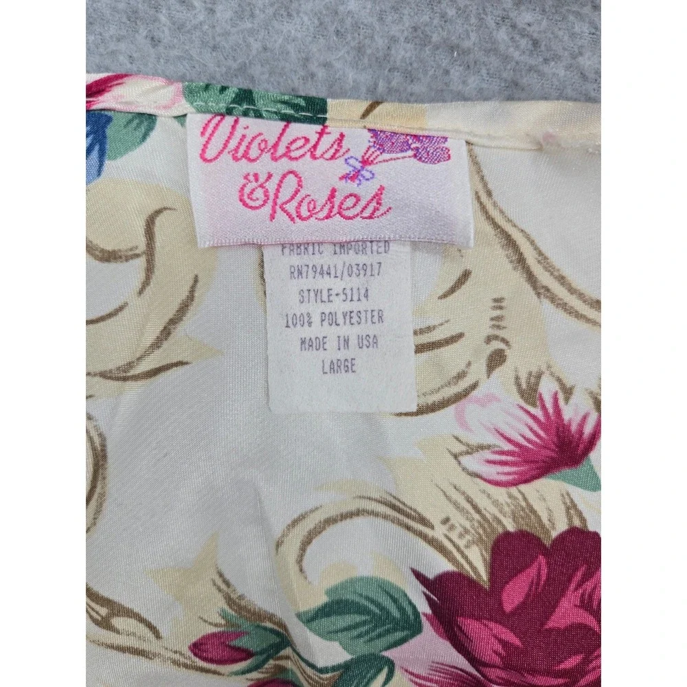 Violets & Roses Floral Print Camisole Tank Top Women's Large Cream Pink Blue - Picture 6 of 6